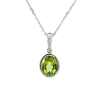 14K White Gold 1.35cttw Peridot and 0.06cttw Diamond Necklace - 18 Inches