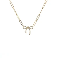 14K Yellow Gold 0.24cttw Diamond Bow Necklace, 18"