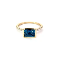 14K Yellow Gold  1.28cttw Blue Topaz and 0.14cttw Diamond Ring - Size 6 - 4.5