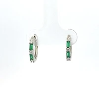 925 Sterling Silver Green and White Cubic Zirconia Huggies
