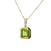 14K Yellow Gold 2.41cttw Peridot and 0.16cttw Diamond Necklace - 18 Inches