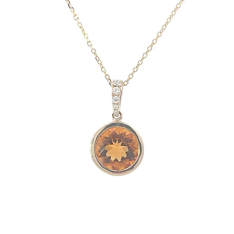14K Yellow Gold 2.28cttw Citrine and 0.16cttw Diamond Pendant, 18"