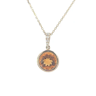 14K Yellow Gold 2.28cttw Citrine and 0.16cttw Diamond Pendant, 18"