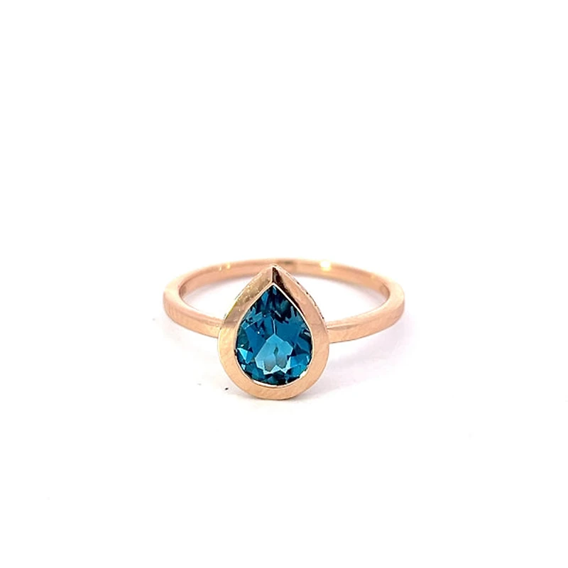 14K Rose Gold 0.91cttw Blue Topaz and 0.09cttw Diamond Ring - Size 6