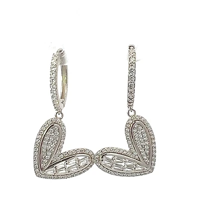 925 Sterling Silver Cubic Zirconia Huggies with Dangling Heart