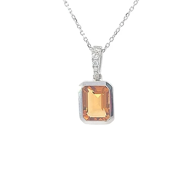 14K White Gold 1.30cttw Citrine and 0.05cttw Diamond Pendant, 18"