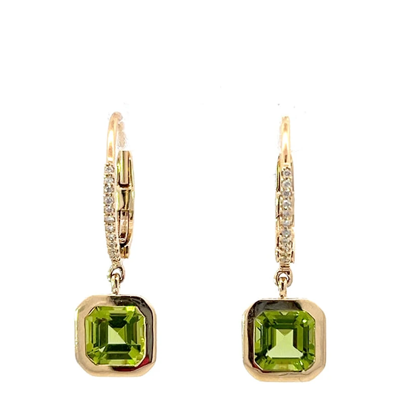 14K Yellow Gold Peridot and Diamond Earrings