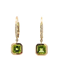 14K Yellow Gold Peridot and Diamond Earrings