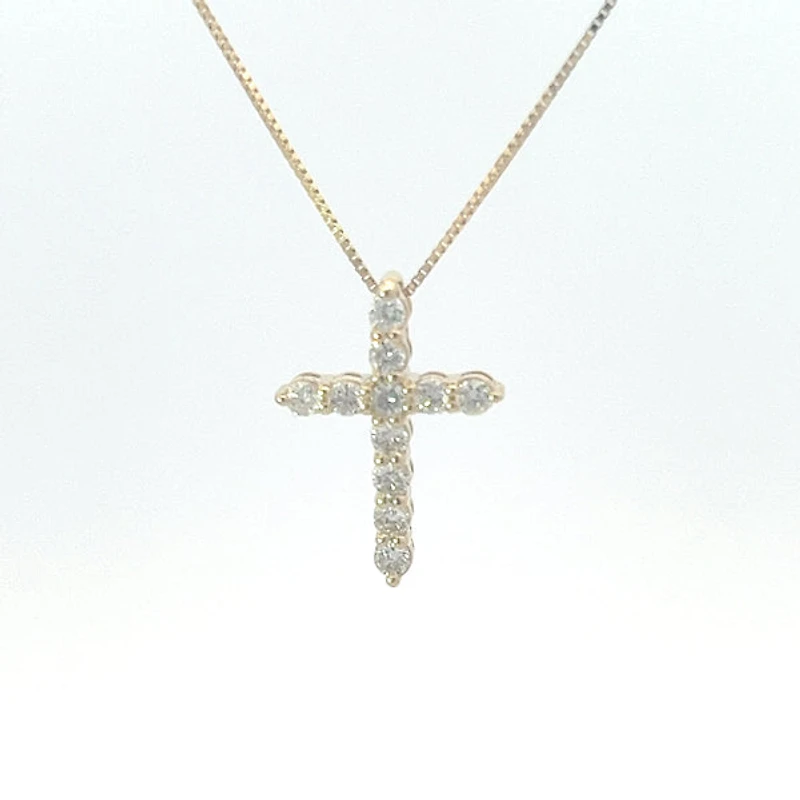 10K Yellow Gold 0.25 cttw Diamond Cross Pendant, 18"