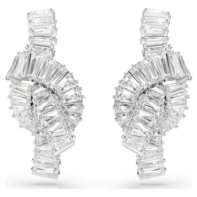 Swarovski Matrix earrings, Baguette cut, Knot, White, Rhodium plated 5727040