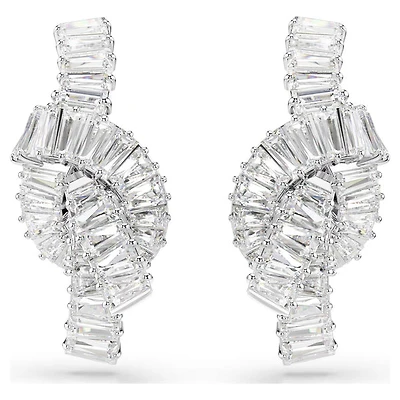 Swarovski Matrix earrings, Baguette cut, Knot, White, Rhodium plated 5727040