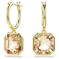 Swarovski Millenia drop earrings, Square cut, Caramel, Gold-tone plated 5731148