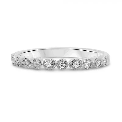 14K White Gold 0.09cttw Diamond Milgrain Band