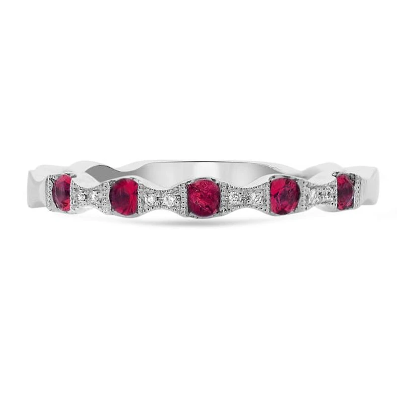 14K White Gold Ruby & Diamond Ring