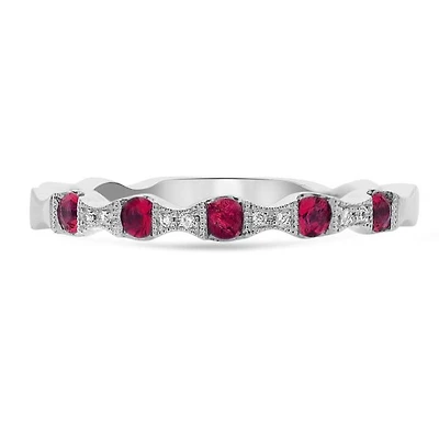 14K White Gold Ruby & Diamond Ring