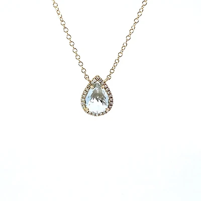 14K Yellow Gold Aquamarine and 0.06cttw Diamond Pendant - 18"