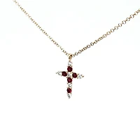 14K Yellow Gold 0.15cttw Ruby and 0.13cttw Diamond Cross Pendant - 18 inches