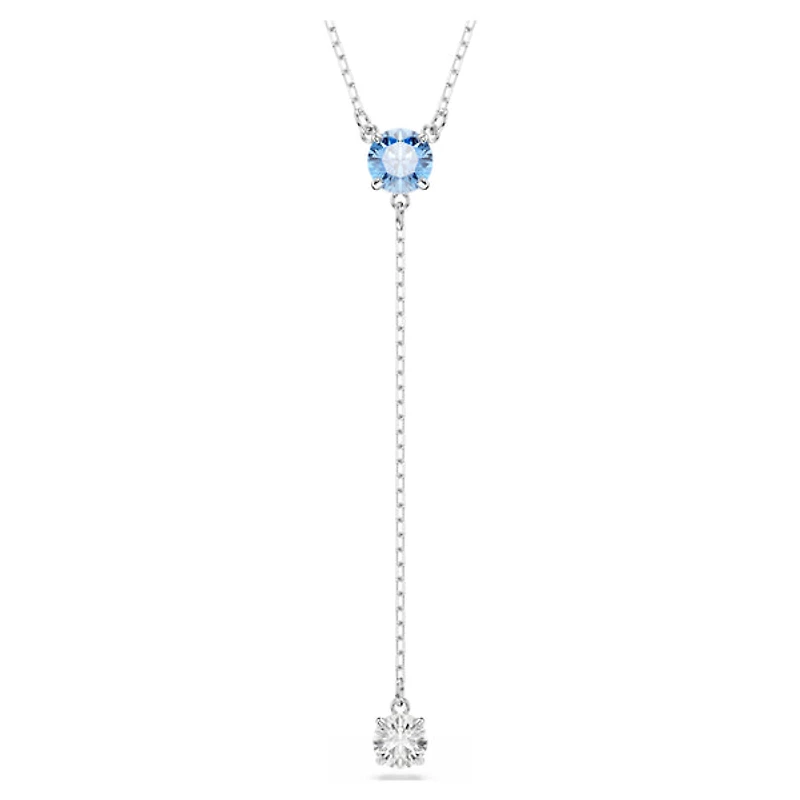 Swarovski Stilla Attract Y necklace, Round cut, Blue, Rhodium plated 5734249