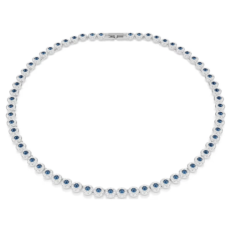 Swarovski Una Angelic Tennis necklace, Round cut, Blue, Rhodium plated 5733402