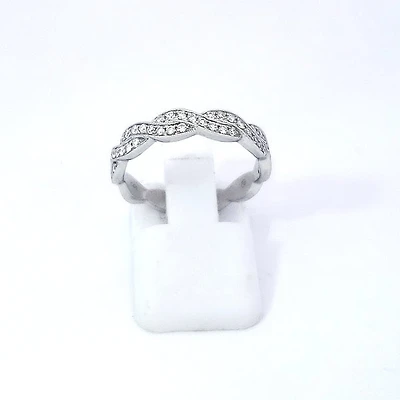 14K White Gold Wavy Diamond Band