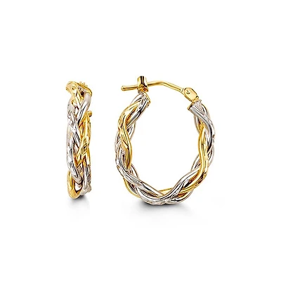 10K 2 Tone Gold 25mm Braided / Woven Earrings