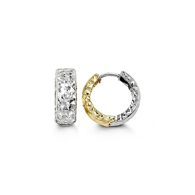 10K Two Tone Gold 14mm Huggie / Hoop / Hinged Earring