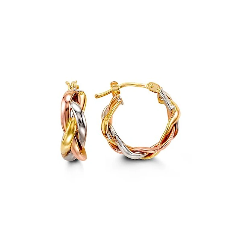 10K Tri Tone Gold 16mm Earrings