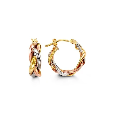 10K Tri Tone Gold 16mm Earrings