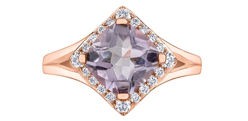 10K Rose Gold Pink Amethyst and Canadian Diamond Ring, size 6 - 4.5