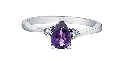 10K White Gold Amethyst and Canadian Diamond Ring, size 6