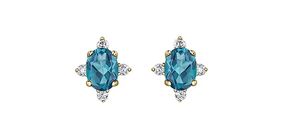 10K Yellow Gold Blue Topaz and Diamond Earrings