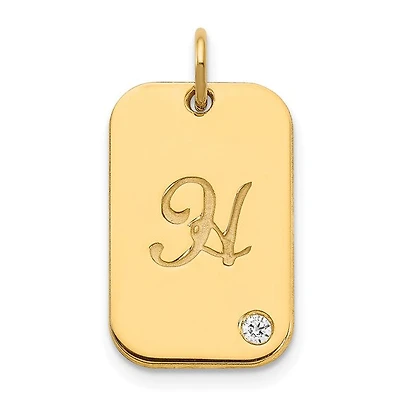 Dog Tag with Diamond Charm - Sterling Silver