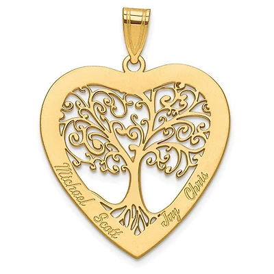 Polished Family Tree Heart Pendant (Up to 4 names) - Sterling Silver