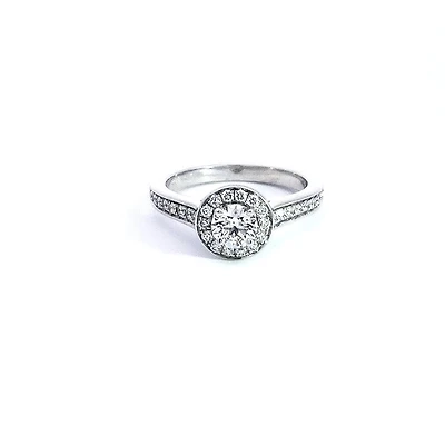 14K White Gold 0.67cttw Diamond Halo Engagement Ring, 6.5