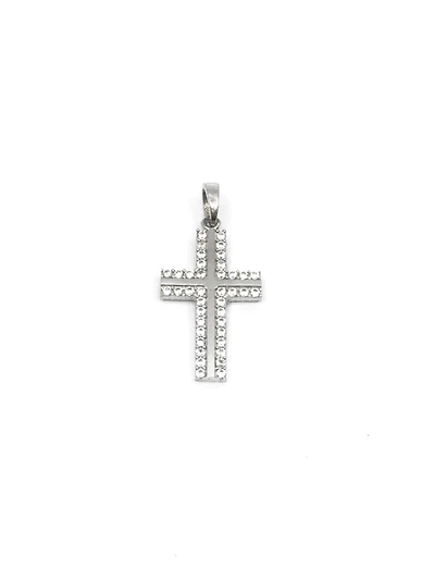 10K White Gold Cubic Zirconia Cross - 21mm x 13mm
