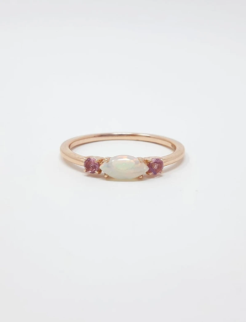 10K Rose Gold 7 x 3.25mm Opal and 2.5mm Pink Tourmaline Ring
