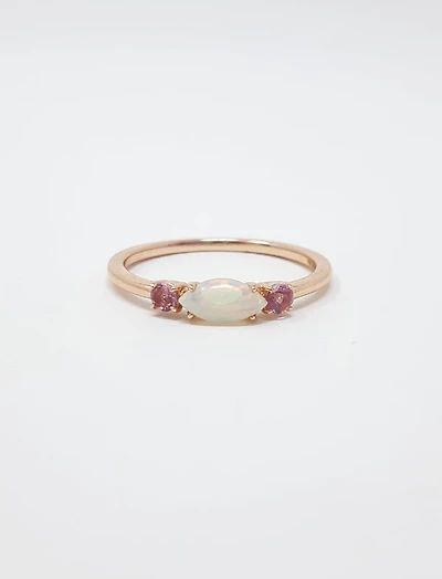 10K Rose Gold 7 x 3.25mm Opal and 2.5mm Pink Tourmaline Ring