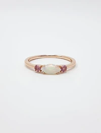 10K Rose Gold 7 x 3.25mm Opal and 2.5mm Pink Tourmaline Ring