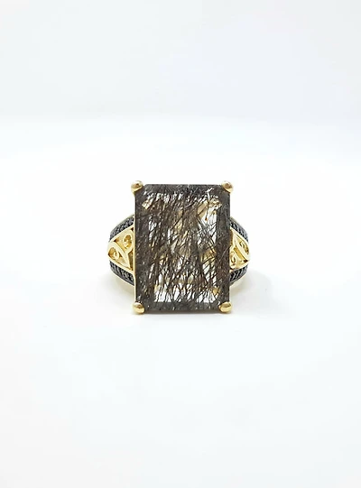 Tourmalinated Quartz and Black Diamond Ring - 4.5