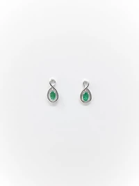 10K White Gold Oval Cut Emerald Stud Earrings