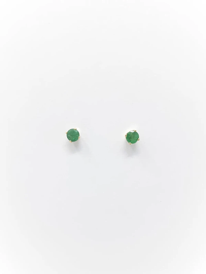 14K Yellow Gold Emerald Stud Earrings