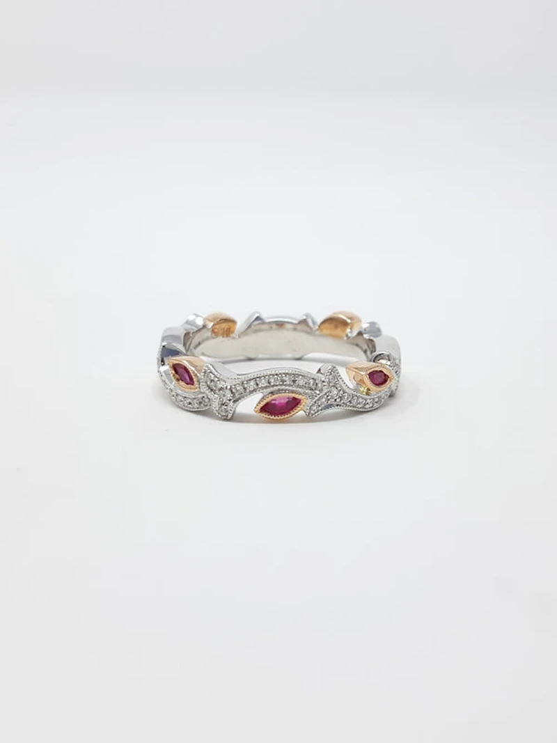 14K Two Tone White and Rose Gold 0.20cttw Ruby and 0.07cttw Diamond Ring