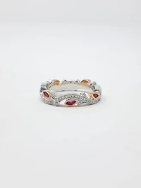 14K Two Tone White and Rose Gold 0.20cttw Ruby and 0.07cttw Diamond Ring