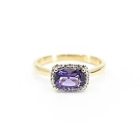 10K Yellow Gold Amethyst & 0.07cttw Diamond Ring- Size 6.5