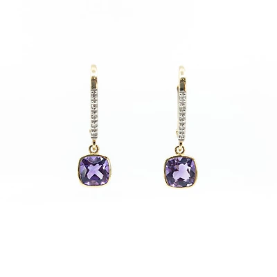10K Yellow Gold Amethyst & Diamond 0.04cttw Earrings