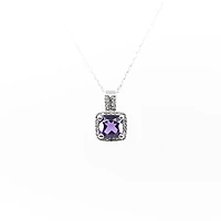 10K White Gold Amethyst and Diamond Pendant, 18"