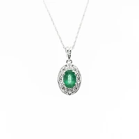 10K White Gold Genuine Emerald & Diamond Pendant