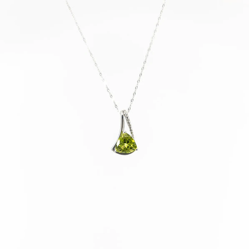 10K White Gold Peridot & Diamond Pendant