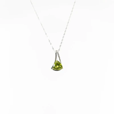 10K White Gold Peridot & Diamond Pendant