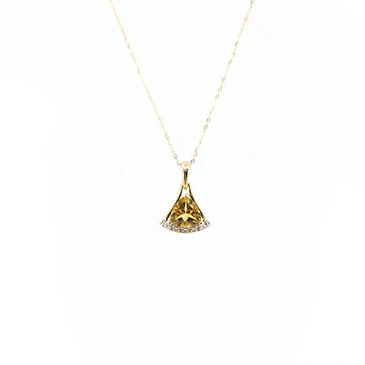 10K Yellow Gold Citrine and Diamond Pendant